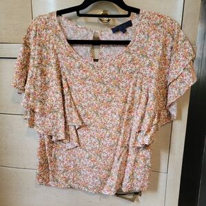 Rachel Roy Floral Print Flutter Sleeve Top